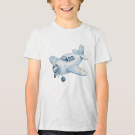 Moderne Blaue Wasserfarbe Propellerflugzeug Flugze Tri-Blend Shirt