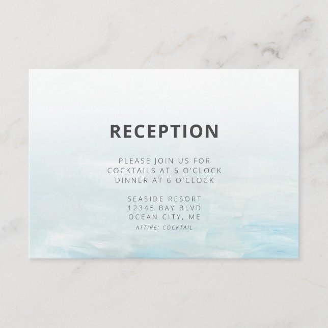 Moderne blaue Wasserfarbenhochzeit Begleitkarte (Vorderseite)
