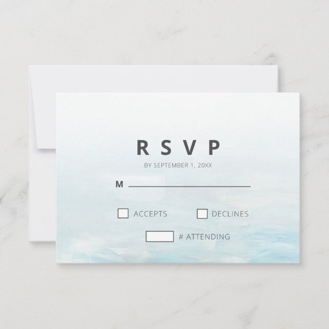 Moderne blaue Wasserfarbenhochzeit RSVP Karte (Vorderseite)