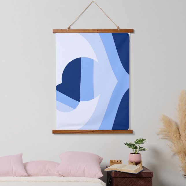 Moderne Blaue Wave Ball Abstrakte Kunst Wandteppich Mit Holzrahmen (Schlafzimmer)