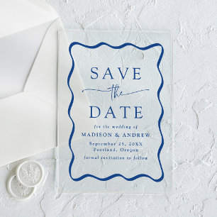 Moderne blaue Wavy Frame Wedding Save the Date Acryleinladungen