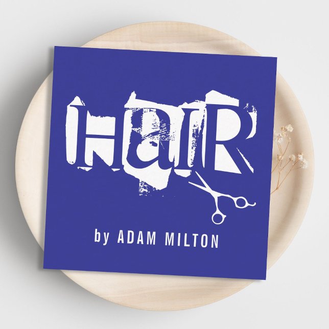 Moderne blaue weiße Schere Haarstylistin Quadratische Visitenkarte (Von Creator hochgeladen)