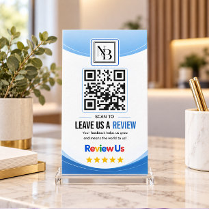 Moderne blaue Wellen QR-Code Kundenbewertung Visitenkarte