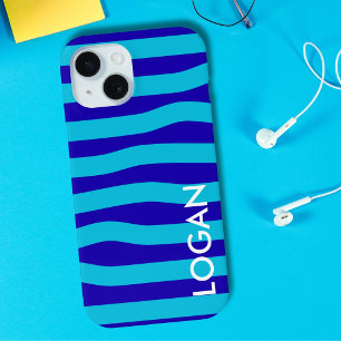 Moderne blaue Wellenstreifen mit individuellem Nam Case-Mate iPhone Hülle