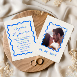 Moderne Blaue Wellige Rahmen-Foto-Hochzeit Einladung
