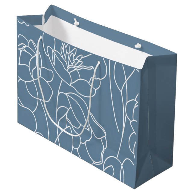 Moderne Blaue Wildblume Große Geschenktüte (Vorderseite Schrägansicht)