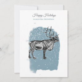 Moderne Blaue Winter-Schnee-Vintage-Weihnachts-Ren Feiertagskarte