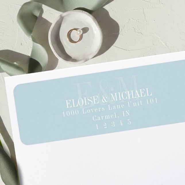 Moderne Blaue Zitrus-Monogramm-Hochzeit in Schreib (Modern Script Blue Citrus Monogram Wedding Label)
