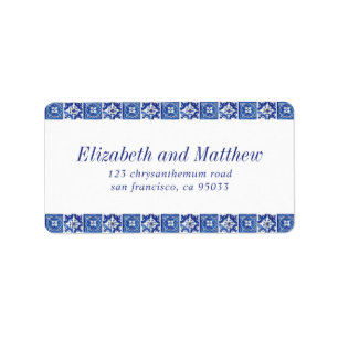 Moderne blauer Mittelmeer-Hochzeitssaison-Rücksend Adressaufkleber