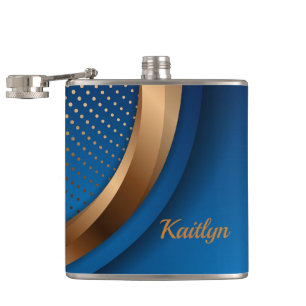 Moderne Blauer und Gold Liquor Vinyl Wrapped Flask Flachmann