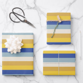 Moderne blaugelbe goldene Streifen Hanukkah Geschenkpapier Set