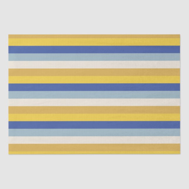Moderne blaugelbe goldene Streifen Hanukkah Seidenpapier (Vorderseite)