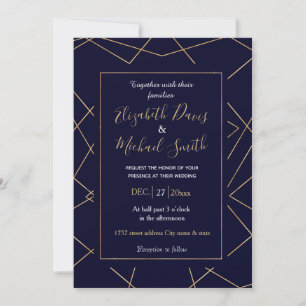 Moderne Blaugold-Geometrie-Strich-Design Einladung