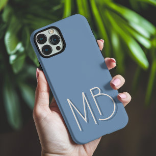 Moderne Blaugraue Monogramm-Initialen Zeitgenössis iPhone 16 Pro Max Hülle