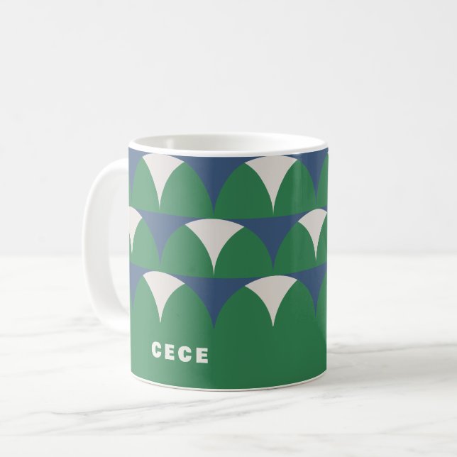 Moderne blaugrüne geometrische Retro-personalisier Kaffeetasse (Vorderseite Links)