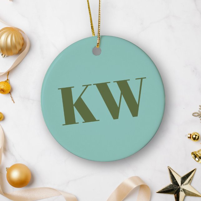 Moderne Blaugrüne Monogramm-Initialen Personalisie Keramik Ornament (Von Creator hochgeladen)