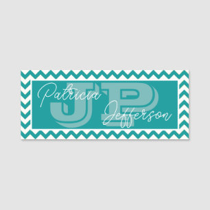 Moderne Blaugrüne Teal-Chevron-Monogramm Namensschild