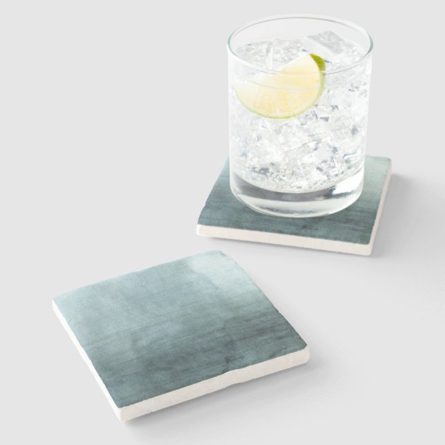 Moderne blaugrüne Wasserfarbe Abstrakt Minimal Steinuntersetzer (Seitenansicht)