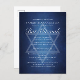 Moderne blauweiße Typografie Formal Bat Mitzvah Einladungspostkarte