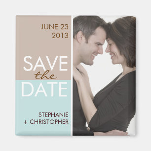 Moderne Blöcke Save the Date Brown u. aquamarines Magnet