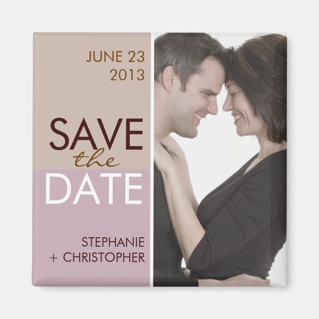 Moderne Blocks Save the Date Brown & Lavender Magnet (Vorne)