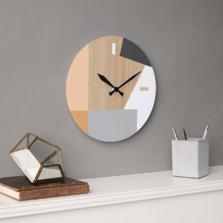 Moderne Blockstreifen Musterkunst auf Imitaten Hol Große Wanduhr