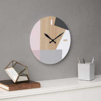 Moderne Blockstreifen Musterkunst auf Imitaten Hol Große Wanduhr