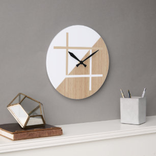 Moderne Blockstreifenmuster auf falschem Holz Große Wanduhr