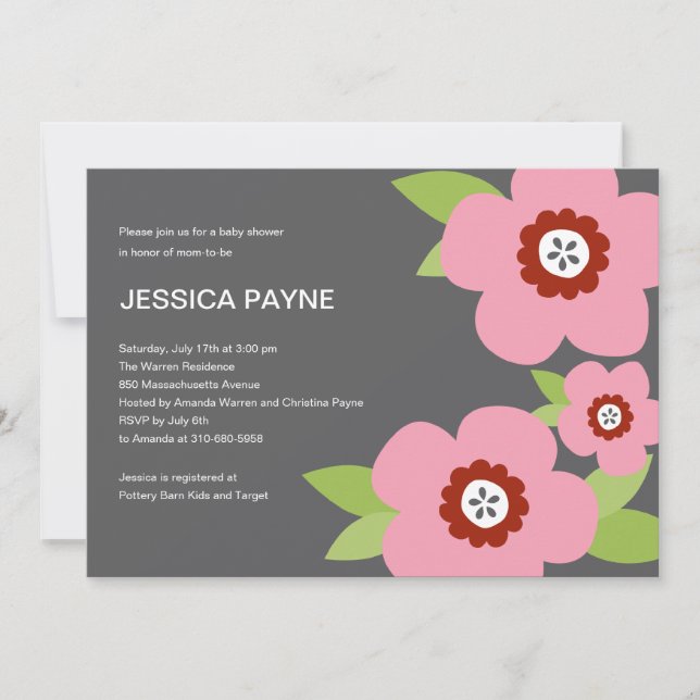 Moderne Bloms Baby Dusche Einladung (Vorderseite)