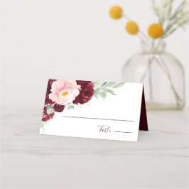 Moderne Bloral Burgundy Blush Wedding Platzkarte