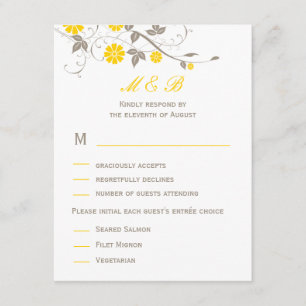 Moderne Bloral Wedding RSVP Card - Senf Karte