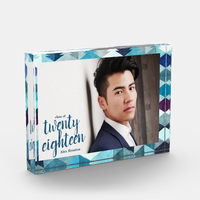 Moderne Blue Abstrakt Graduate Class of Foto Block (Links)