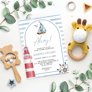 Moderne Blue Ahoy Nautical Baby Dusche Einladung
