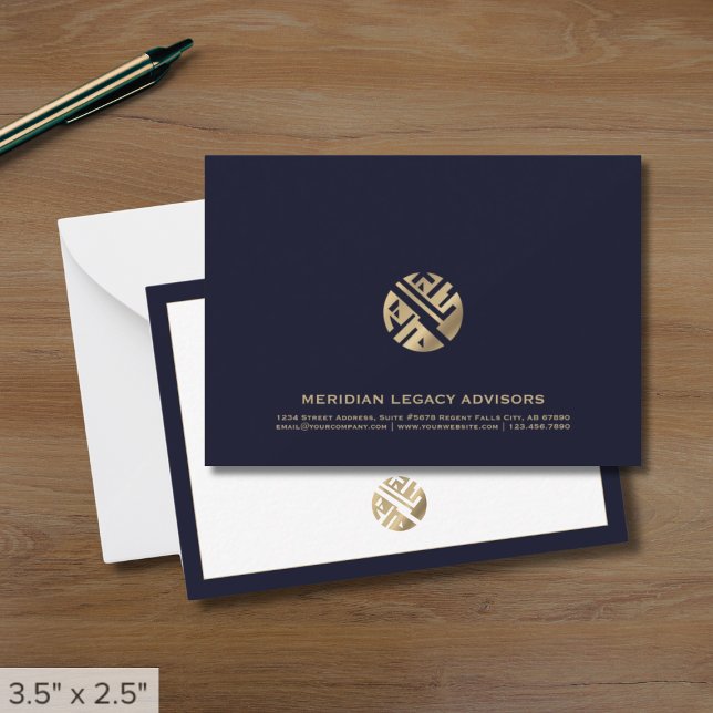 Moderne Blue and Gold Business Note Card Mitteilungskarte (Von Creator hochgeladen)
