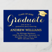 Moderne Blue and Gold Graduation Party