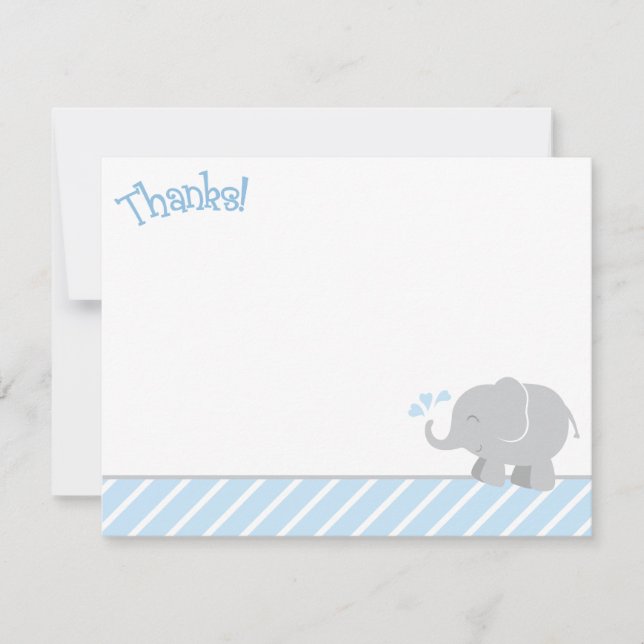 Moderne Blue and Gray Elephant Boy Baby Dusche Dankeskarte (Vorderseite)