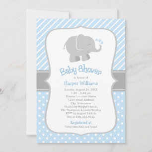 Moderne Blue and Gray Elephant Boy Baby Dusche Einladung