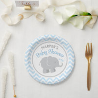 Moderne Blue and Gray Elephant Boy Baby Dusche