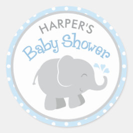 Moderne Blue and Gray Elephant Boy Baby Dusche Runder Aufkleber