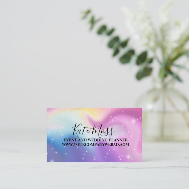 Moderne Blue and Pink Holographic Business Card Visitenkarte (Stehend Vorderseite)