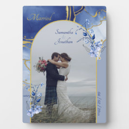 Moderne Blue Aqua Marble Wedding Fotoplatte