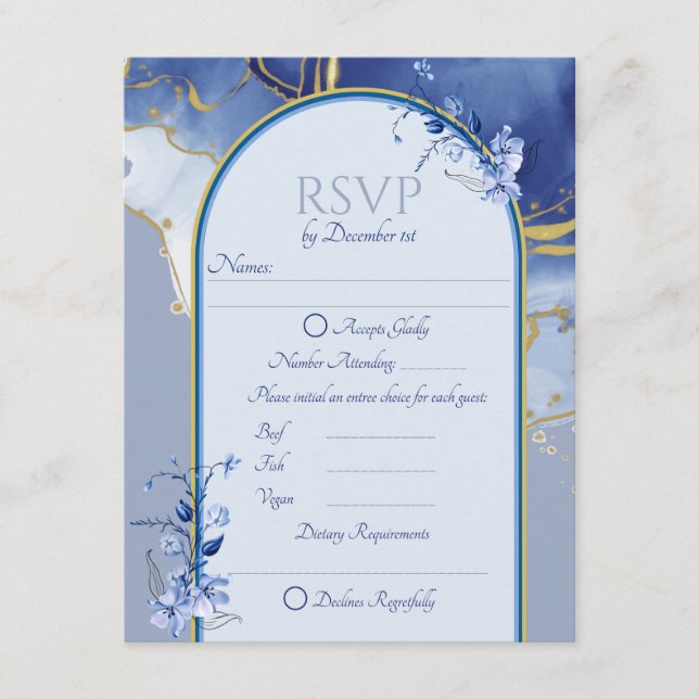 Moderne Blue Aqua Marble Wedding RSVP Card Begleitkarte (Vorderseite)