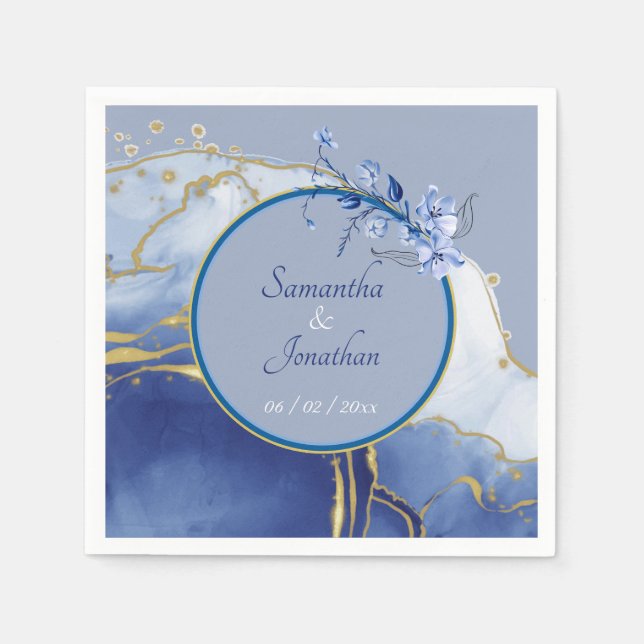 Moderne Blue Aqua Marble Wedding Serviette (Vorderseite)