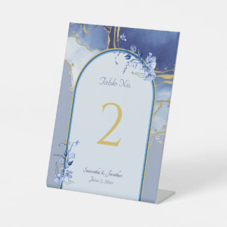 Moderne Blue Aqua Marble Wedding Tischnummer Sockelschild