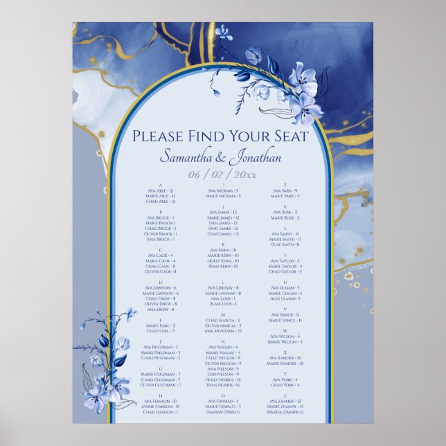 Moderne Blue Aqua Marmor Hochzeitssortierung Poster (Vorne)