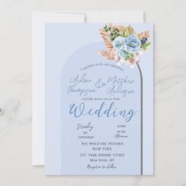 Moderne Blue Boho Arch Pampass Grass Floral Weddin Einladung