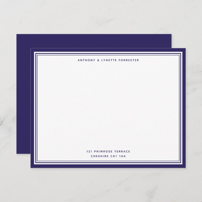 Moderne Blue Border Name & Address Note Card Mitteilungskarte (Vorne/Hinten)