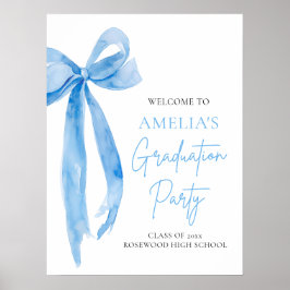 Moderne Blue Bow Coquette Graduation Party Willkom Poster