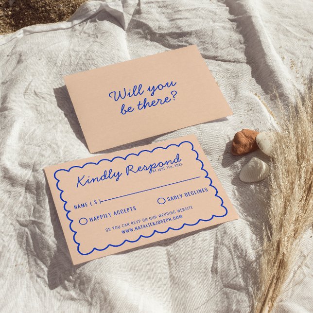 Moderne Blue Bright farbenfrohe Retro Fun Hochzeit RSVP Karte (Von Creator hochgeladen)