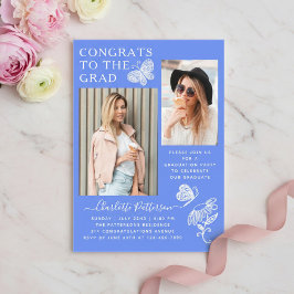 Moderne Blue Butterfly Foto Graduation Party Acryleinladungen